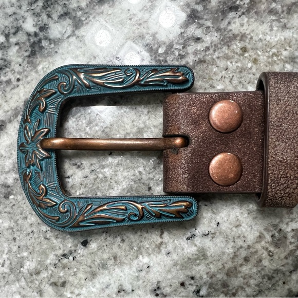Brown Leather Belt with Turquoise Buckle size large western belt with buckle - Picture 3 of 5